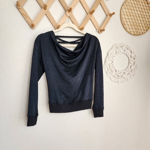 House Of Harlow 1960 Draped Neck Crisscross Back Yoga Wrap Top In Black NWOT L